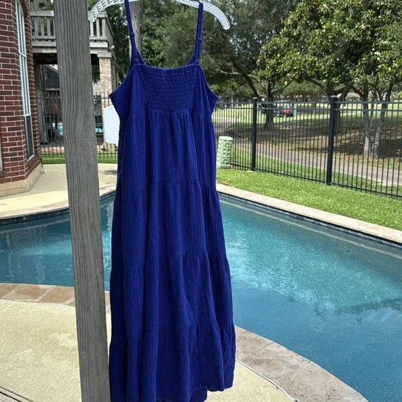 Universal Thread Cotton Gauze Sleeveless Maxi Dress Smocked Back Panel Pockets! - Picture 5 of 16